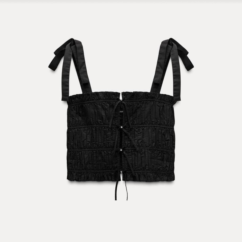 Zara | Black Smocked Tie Front Tank Top NWT